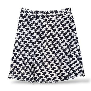 Banana Republic Satin Houndstooth Preppy Skirt A-Line Cream Beige Black Sz 12